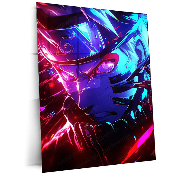 Anime Metal Poster | Neon Fury Naruto – Intense Shinobi Energy Metal Poster | Anime Wall Frame
