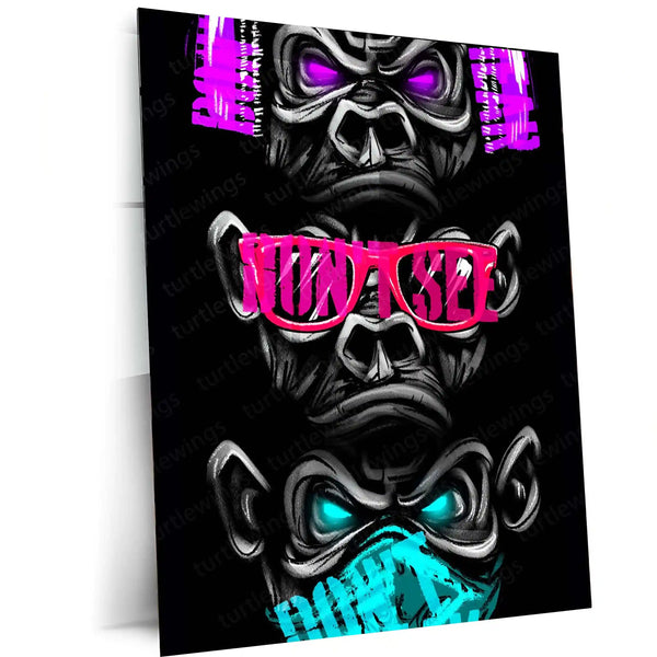 Gorilla Trio – Hear No Evil, See No Evil, Speak No Evil Metal Poster | Urban Neon Wall Frame (Copy)