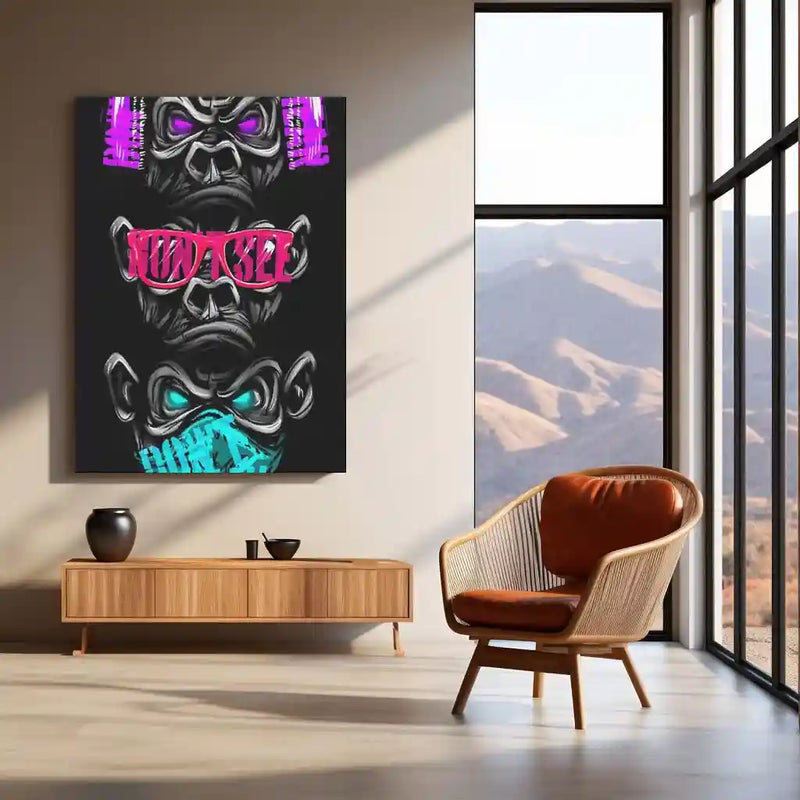Gorilla Trio – Hear No Evil, See No Evil, Speak No Evil Metal Poster | Urban Neon Wall Frame (Copy)