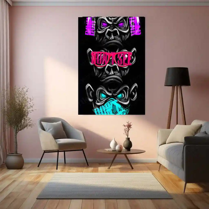 Gorilla Trio – Hear No Evil, See No Evil, Speak No Evil Metal Poster | Urban Neon Wall Frame (Copy)