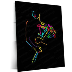 Line Art – Girl with Flowers Metal Poster | Minimal Modern Wall Frame