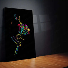 Line Art – Girl with Flowers Metal Poster | Minimal Modern Wall Frame