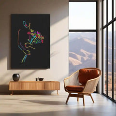 Line Art – Girl with Flowers Metal Poster | Minimal Modern Wall Frame