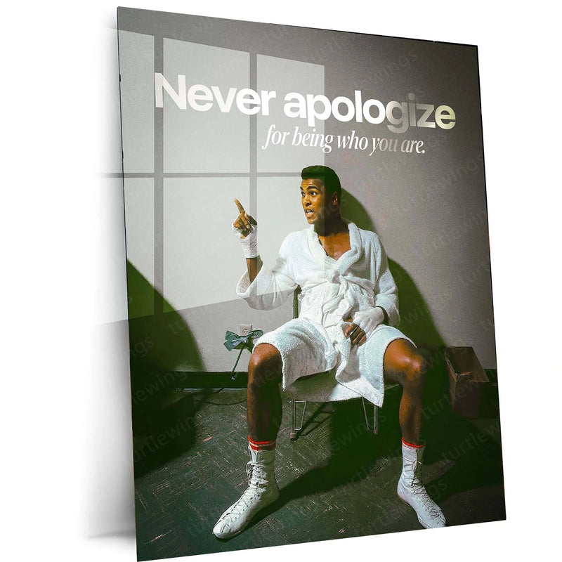 Never Apologize for Being Who You Are – Confidence Metal Frame | Empowerment Quote Wall Art | Bold Self-Love Decor