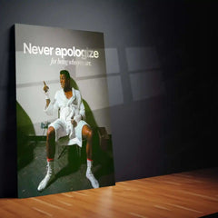 Never Apologize for Being Who You Are – Confidence Metal Frame | Empowerment Quote Wall Art | Bold Self-Love Decor