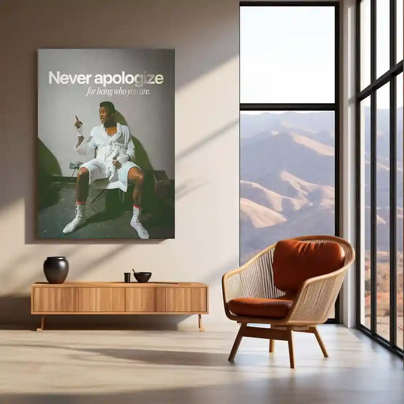 Never Apologize for Being Who You Are – Confidence Metal Frame | Empowerment Quote Wall Art | Bold Self-Love Decor