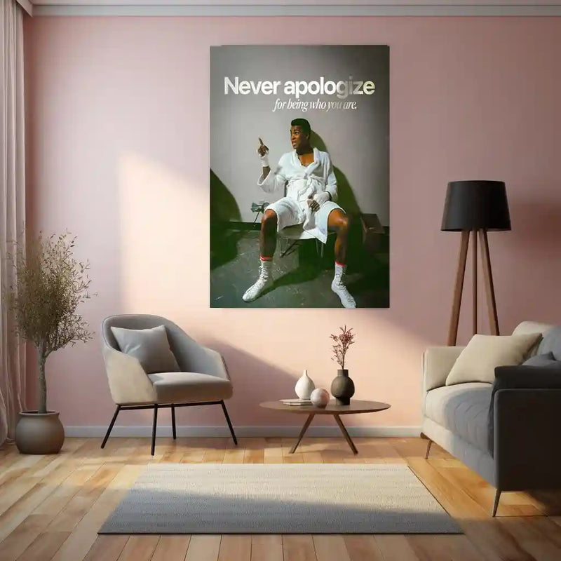 Never Apologize for Being Who You Are – Confidence Metal Frame | Empowerment Quote Wall Art | Bold Self-Love Decor