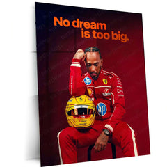 No Dream Is Too Big – Lewis Hamilton in Ferrari Suit Motivational Metal Frame | F1 Racing Wall Art - TURTLEWINGS