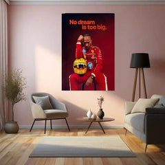 No Dream Is Too Big – Lewis Hamilton in Ferrari Suit Motivational Metal Frame | F1 Racing Wall Art - TURTLEWINGS