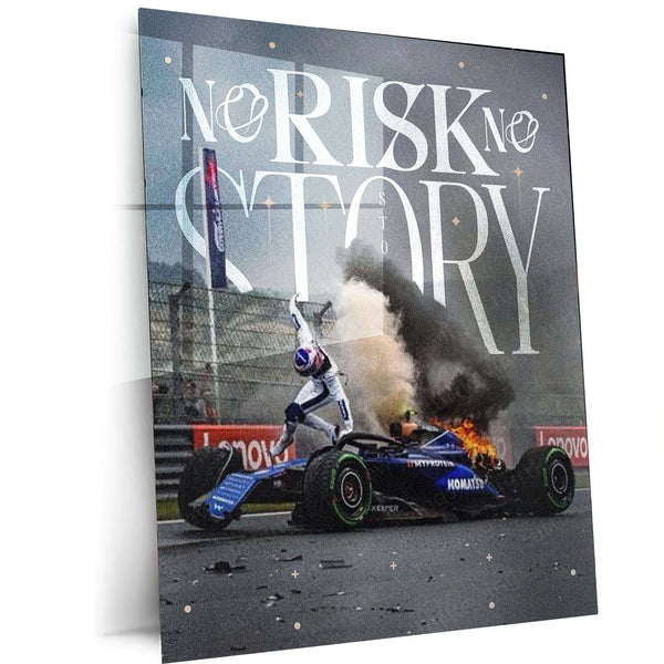 No Risk, No Story – Motivational Quote Metal Frame | Bold Adventure-Inspired Wall Art