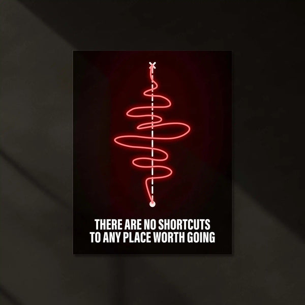 No Shortcuts – Neon LED Metal Frame | Motivational Wall Quote | Hustle & Grind Decor for Winners