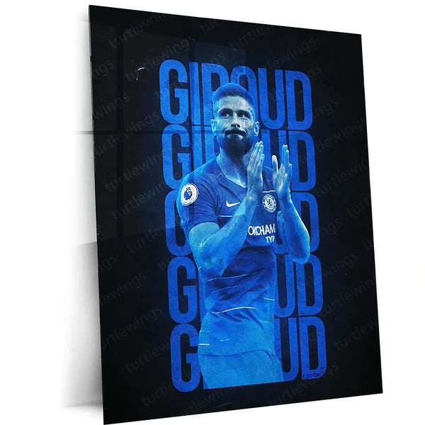 Olivier Giroud Chelsea Metal Frame – Applauding Pose in Blue | Premier League Wall Art - TURTLEWINGS
