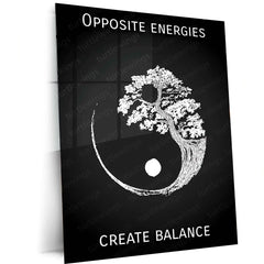 Opposite Energies Create Balance Metal Poster | Yin Yang Inspirational Wall Frame