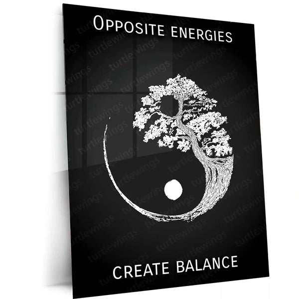 Opposite Energies Create Balance Metal Poster | Yin Yang Inspirational Wall Frame