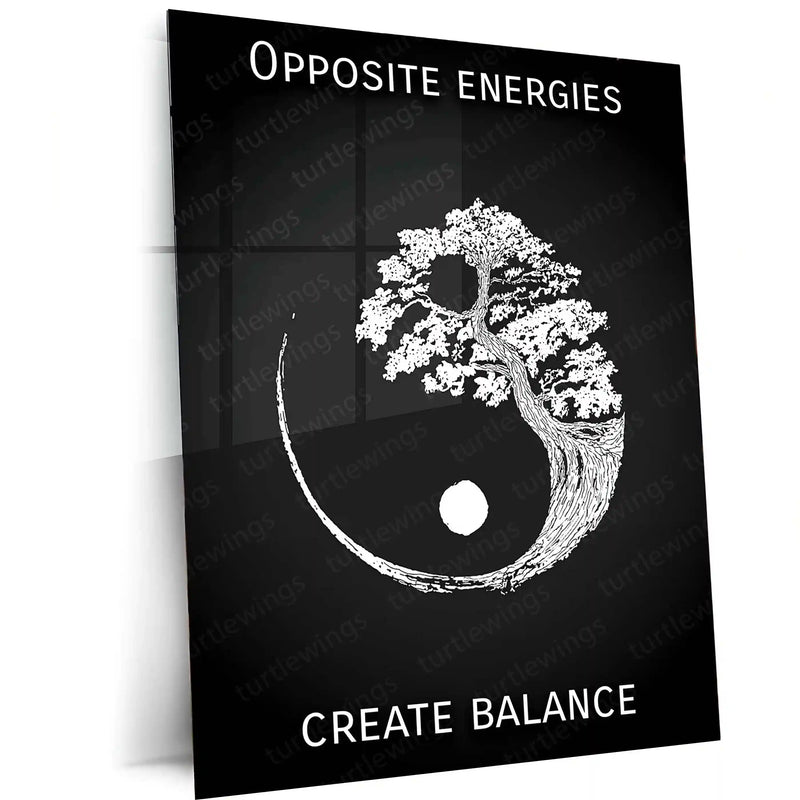 Opposite Energies Create Balance Metal Poster | Yin Yang Inspirational Wall Frame