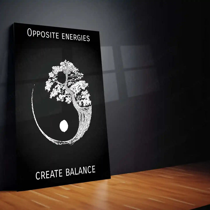 Opposite Energies Create Balance Metal Poster | Yin Yang Inspirational Wall Frame