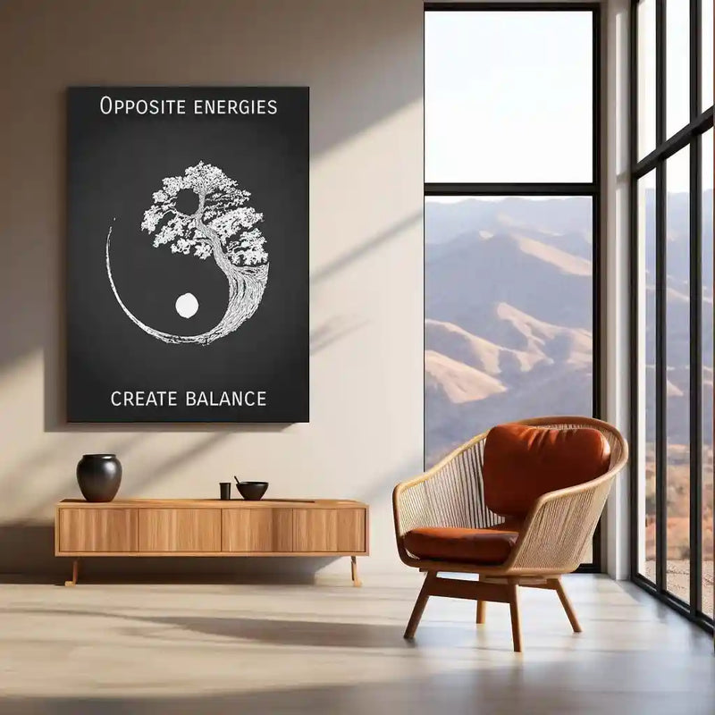 Opposite Energies Create Balance Metal Poster | Yin Yang Inspirational Wall Frame
