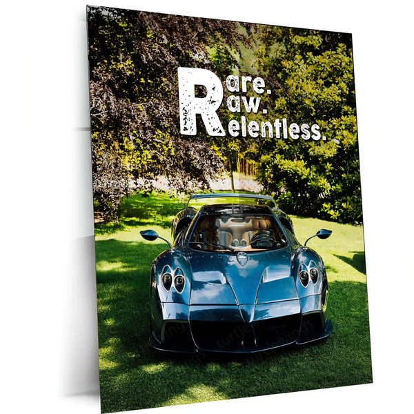 Cars Metal Poster | Pagani Huayra – Rare. Raw. Relentless. Metal Poster | Hypercar Wall Frame
