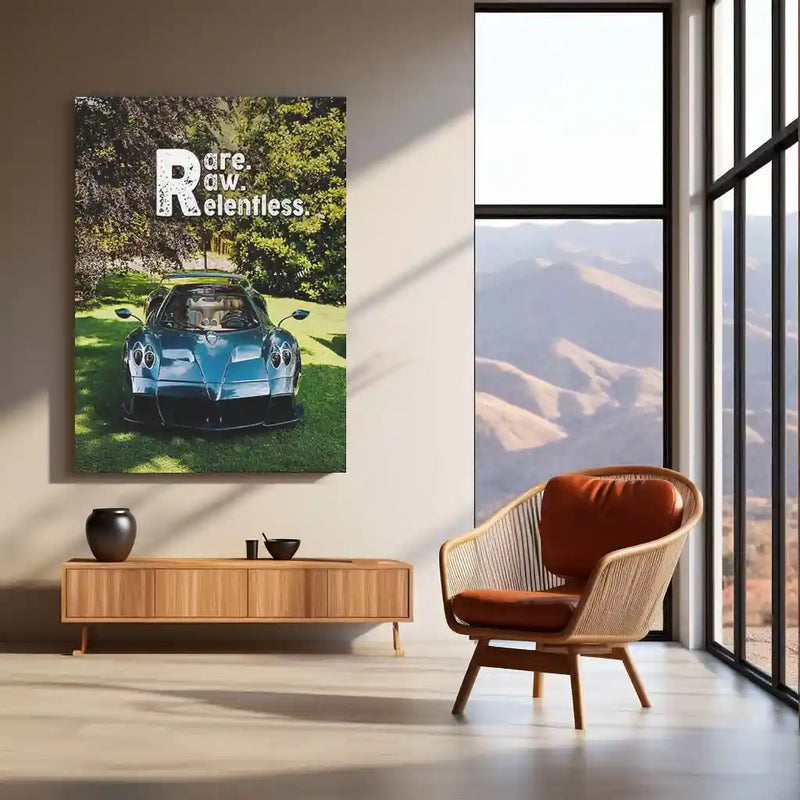 Cars Metal Poster | Pagani Huayra – Rare. Raw. Relentless. Metal Poster | Hypercar Wall Frame