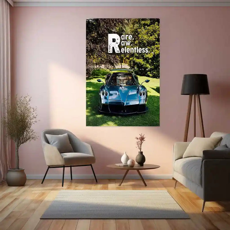 Cars Metal Poster | Pagani Huayra – Rare. Raw. Relentless. Metal Poster | Hypercar Wall Frame