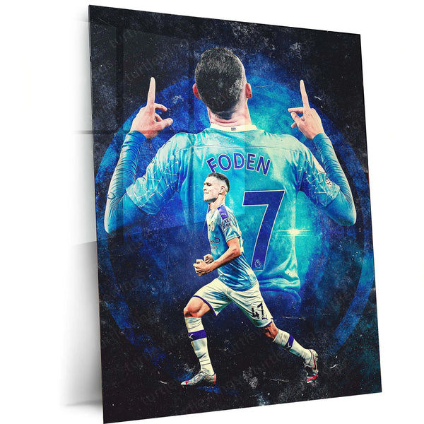 Phil Foden Manchester City Metal Frame – Double Exposure Poster | Futuristic Football Wall Art - TURTLEWINGS
