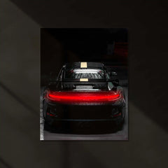 Porsche 911 GT3 Rear View – Black with Gold Stripe Neon LED Metal Poster | Supercar Wall Frame