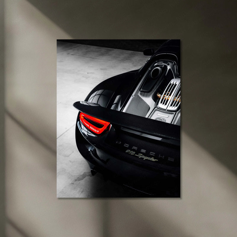 Porsche 918 Spyder – Hybrid Hypercar Rear Engine Neon LED Metal Poster | Luxury Supercar Wall Frame