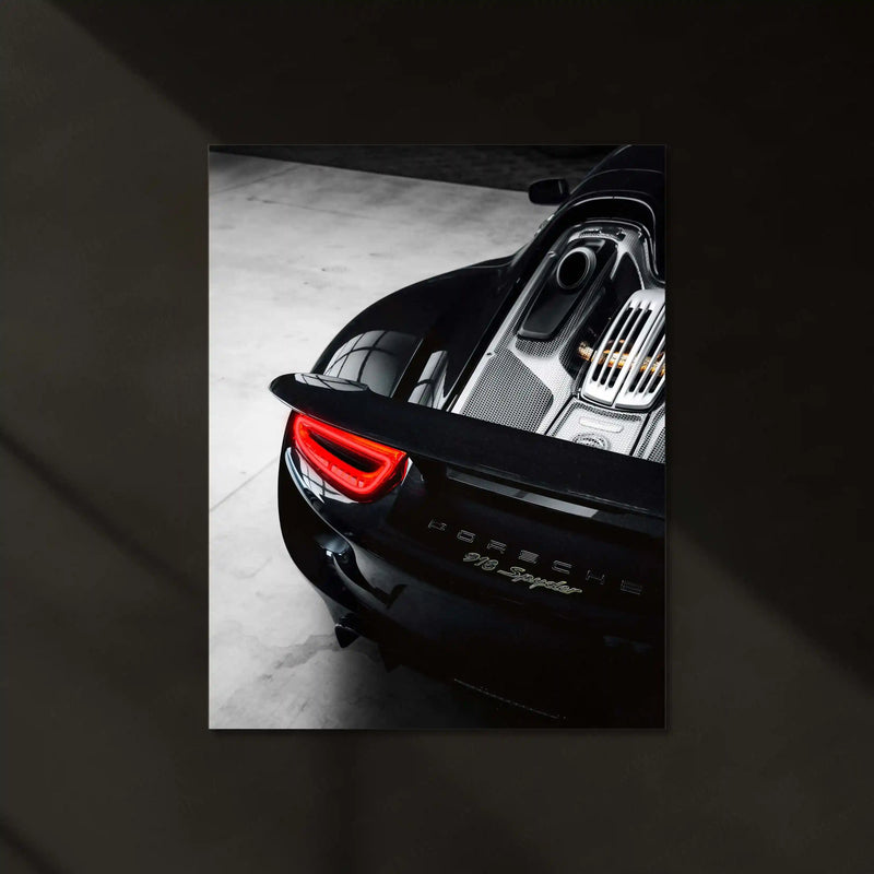 Porsche 918 Spyder – Hybrid Hypercar Rear Engine Neon LED Metal Poster | Luxury Supercar Wall Frame