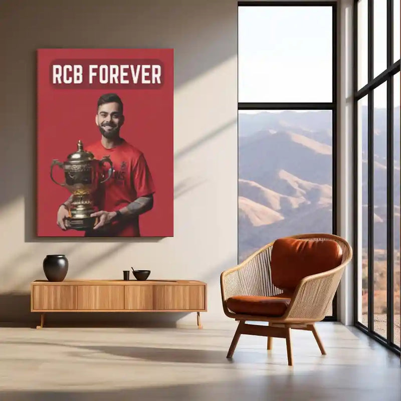 Cricket Metal Poster |🔥 Virat Kohli RCB Wins IPL Trophy 2025 – Historic Victory Metal Poster | Champion’s Wall Art 03 - TURTLEWINGS