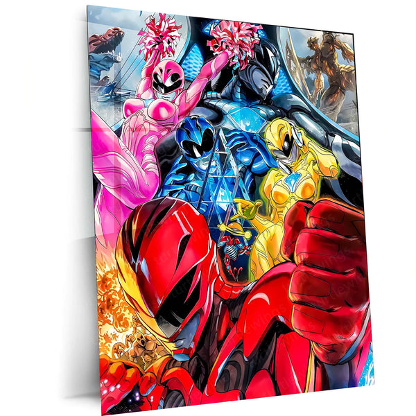Power Rangers Poster | Mighty Morphin Heroes Colorful Action Metal Frame | Retro Wall Art