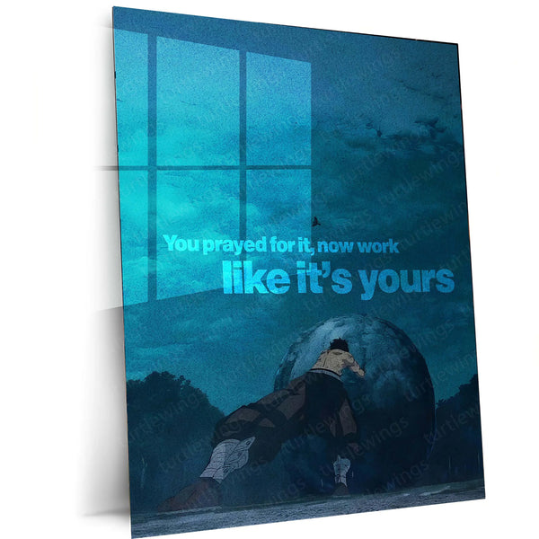 Pushing Giant Boulder – “You Prayed For It.” Metal Poster | Faith x Effort Motivational Wall Art