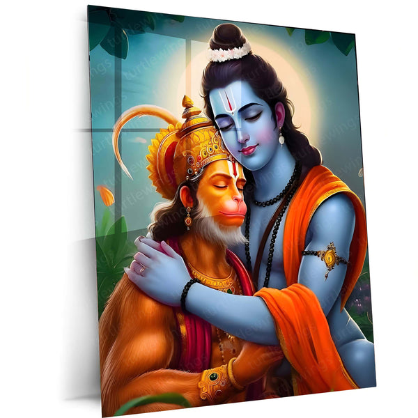 Shri Ram and Hanuman Ji Hug Spiritual Wall Art | Spiritual & Protective Hindu Decor 01