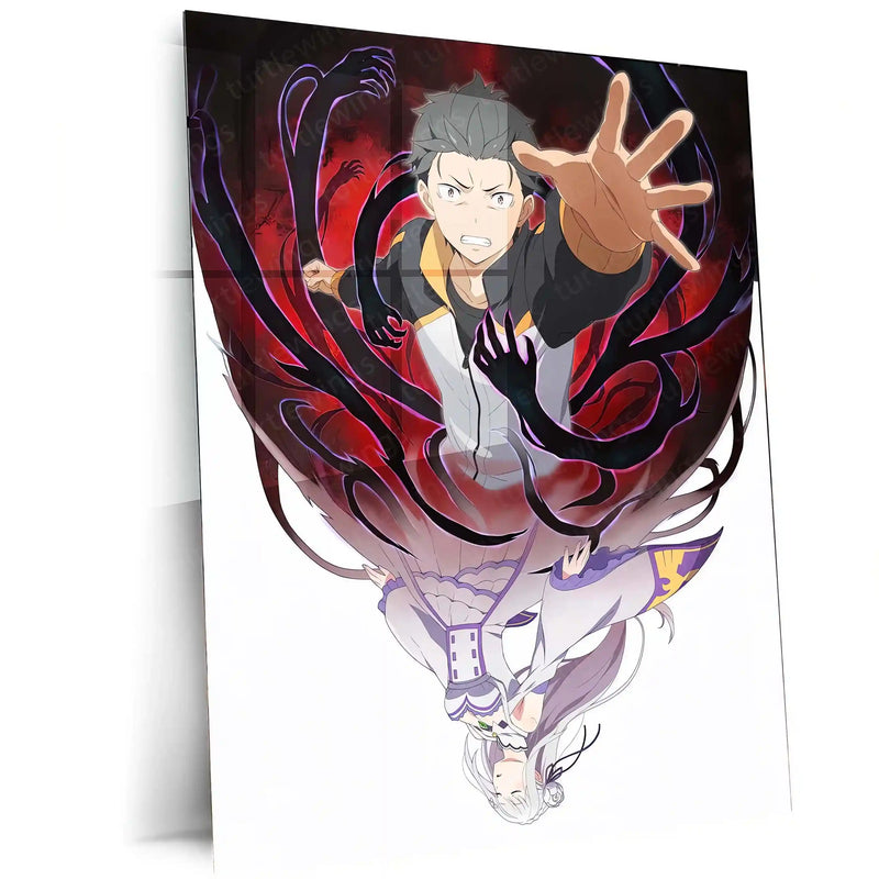 Anime Metal Poster | Re:Zero – Subaru & Emilia Dark Fate Metal Poster | Anime Fantasy Wall Frame