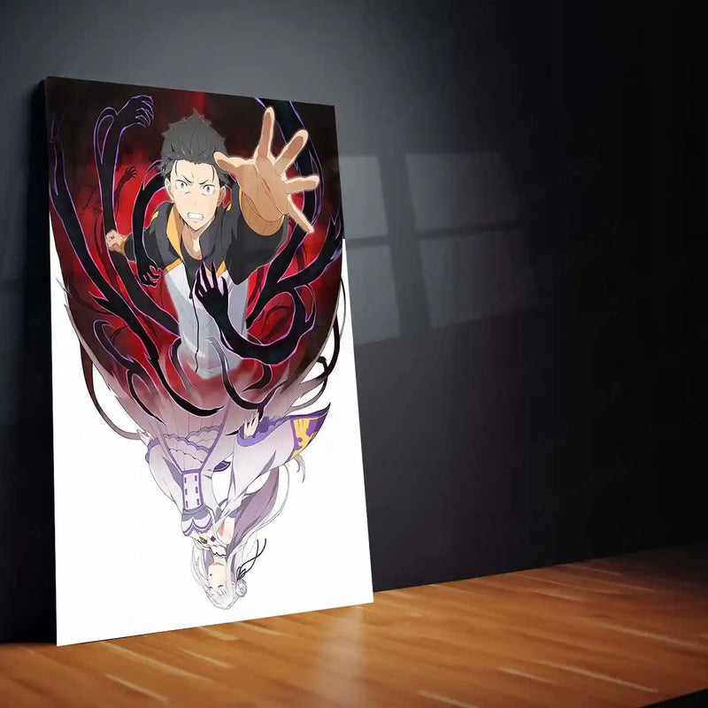 Anime Metal Poster | Re:Zero – Subaru & Emilia Dark Fate Metal Poster | Anime Fantasy Wall Frame