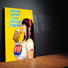 Red Hairband Girl with a Soda Drink – Bold Attitude Metal Frame