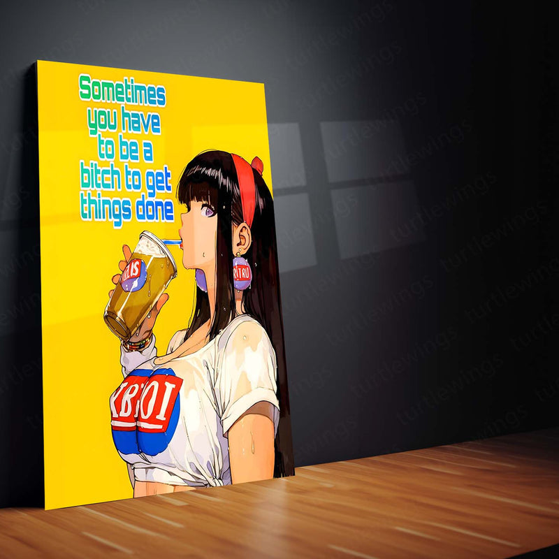 Red Hairband Girl with a Soda Drink – Bold Attitude Metal Frame