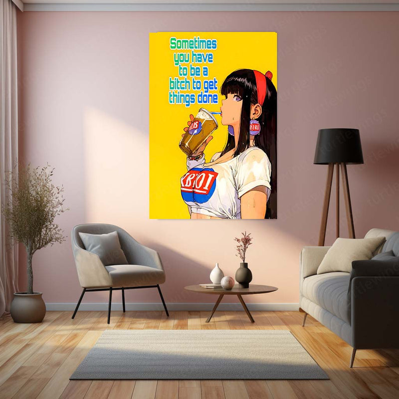 Red Hairband Girl with a Soda Drink – Bold Attitude Metal Frame