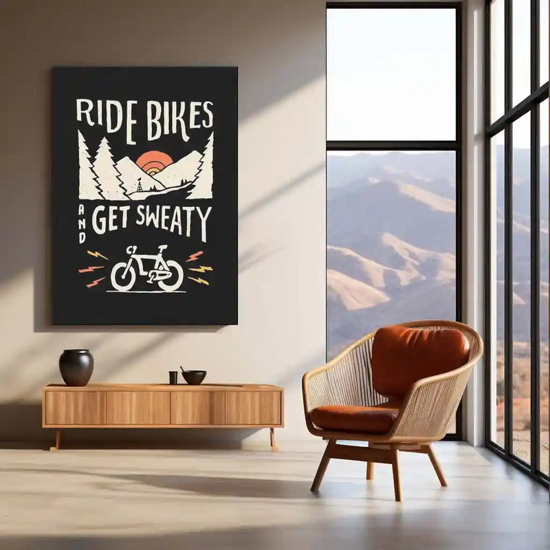 Ride Bikes and Get Sweaty – Adventure Cycling Motivational Metal Poster | Fitness Wall Frame