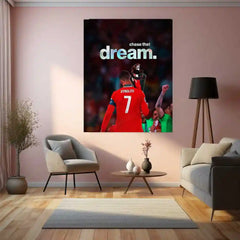 Cristiano Ronaldo Holding Trophy – “Chase That Dream” Metal Poster | Football Glory x Mindset Wall Art