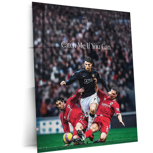 Cristiano Ronaldo – “Catch Me If You Can” Metal Poster | Football Speed x Legacy Wall Art | Premium Aluminum Print