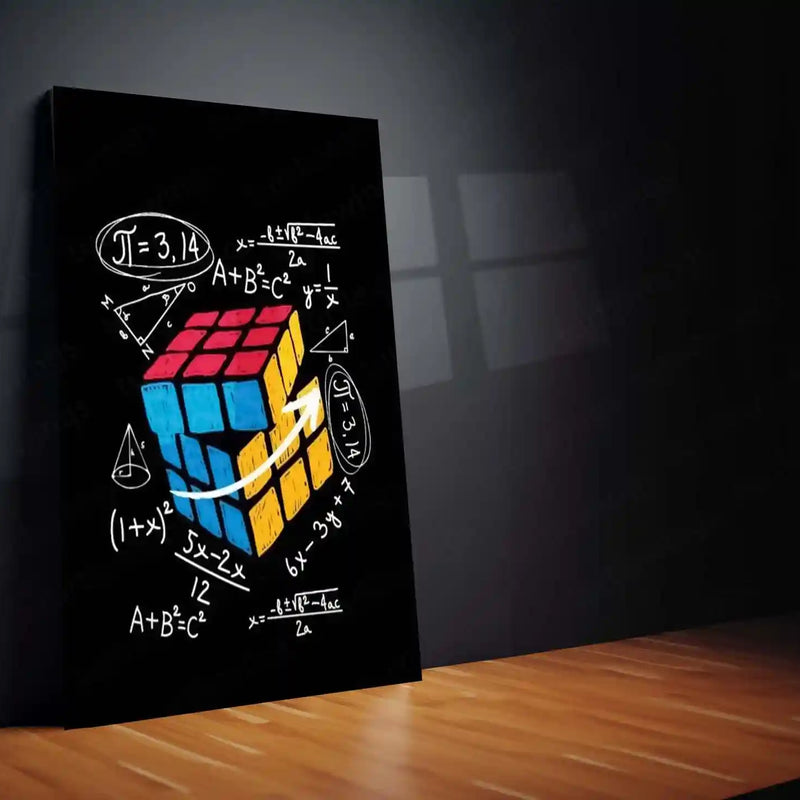 Rubik’s Cube with Math Equations – Colorful Educational Puzzle Metal Frame | Brainy Wall Art for STEM & Study Rooms