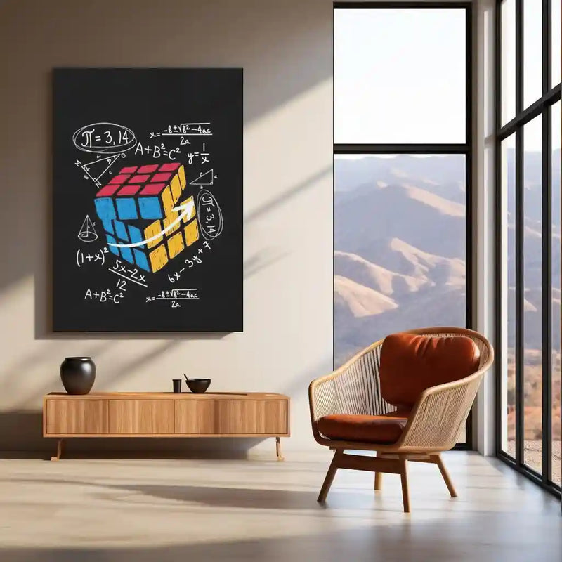 Rubik’s Cube with Math Equations – Colorful Educational Puzzle Metal Frame | Brainy Wall Art for STEM & Study Rooms