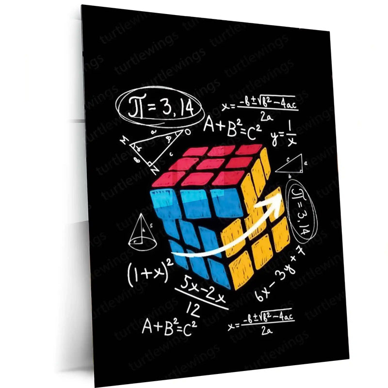 Rubik’s Cube with Math Equations – Colorful Educational Puzzle Metal Frame | Brainy Wall Art for STEM & Study Rooms