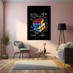Rubik’s Cube with Math Equations – Colorful Educational Puzzle Metal Frame | Brainy Wall Art for STEM & Study Rooms