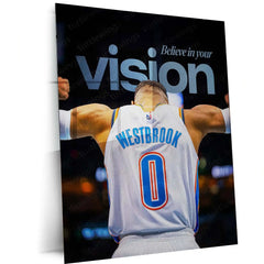 Russell Westbrook – Arms Raised with Quote Metal Poster | NBA Hustle x Mindset Wall Art