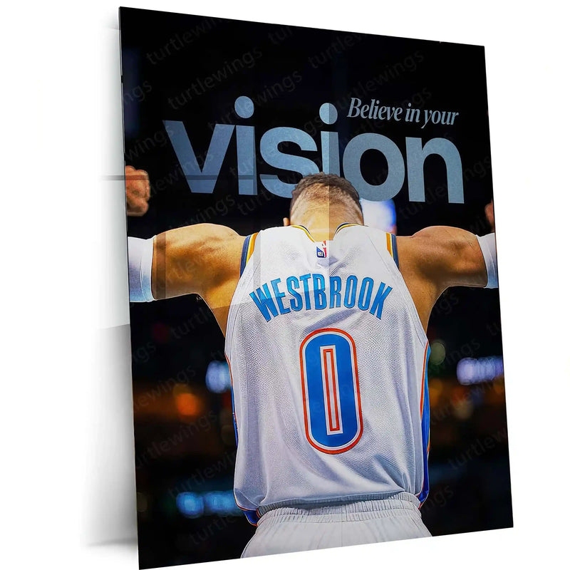 Russell Westbrook – Arms Raised with Quote Metal Poster | NBA Hustle x Mindset Wall Art