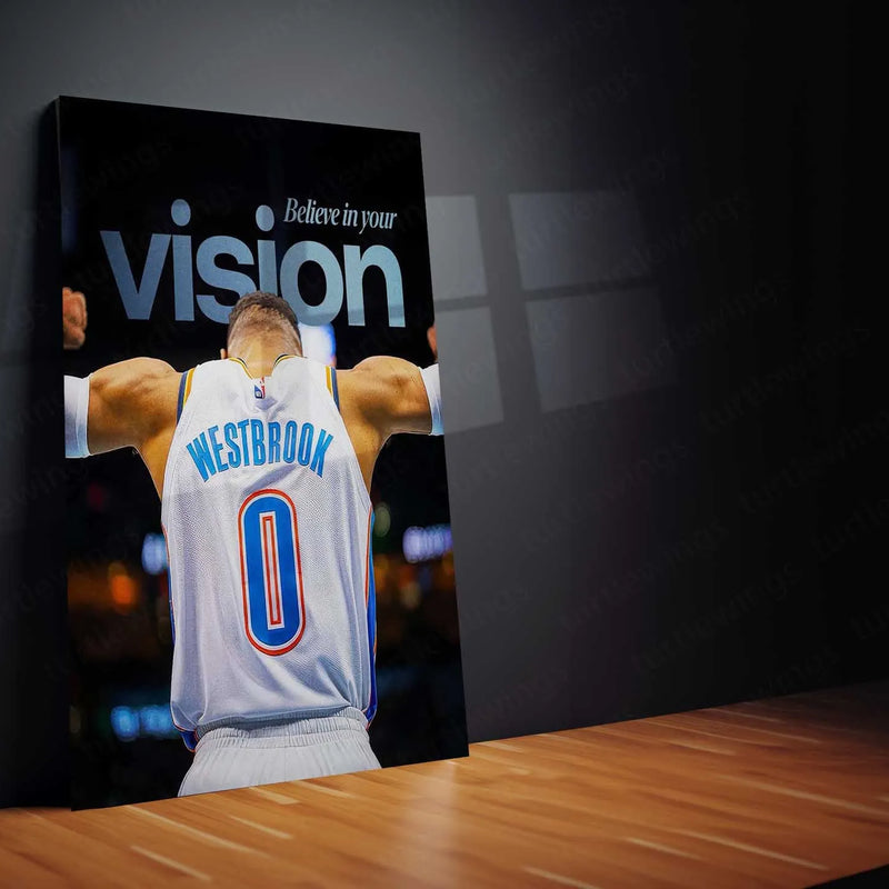Russell Westbrook – Arms Raised with Quote Metal Poster | NBA Hustle x Mindset Wall Art