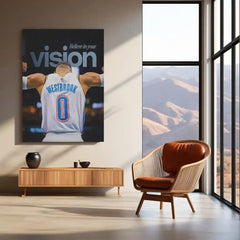 Russell Westbrook – Arms Raised with Quote Metal Poster | NBA Hustle x Mindset Wall Art
