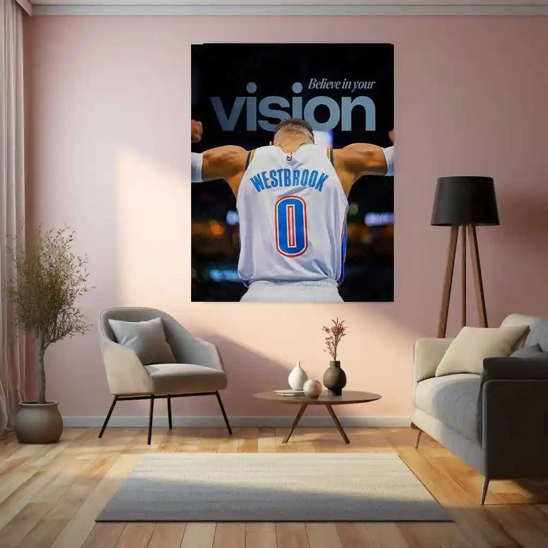 Russell Westbrook – Arms Raised with Quote Metal Poster | NBA Hustle x Mindset Wall Art