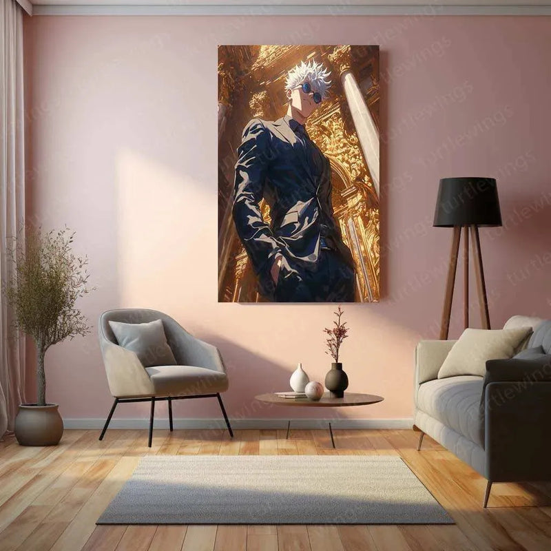Satoru Gojo Suit Metal Poster – Jujutsu Kaisen Anime Wall Art | Stylish Gojo Decor - TURTLEWINGS